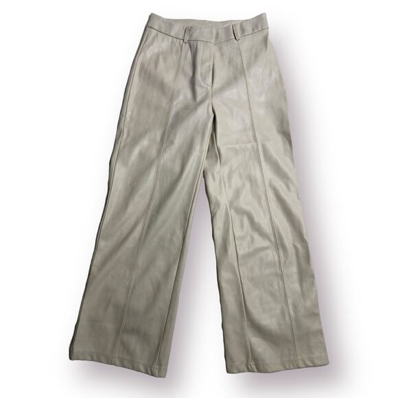 7 For All Mankind Pants Womens Small Wide Leg High Rise Y2K Cream Faux Leather - Picture 1 of 6